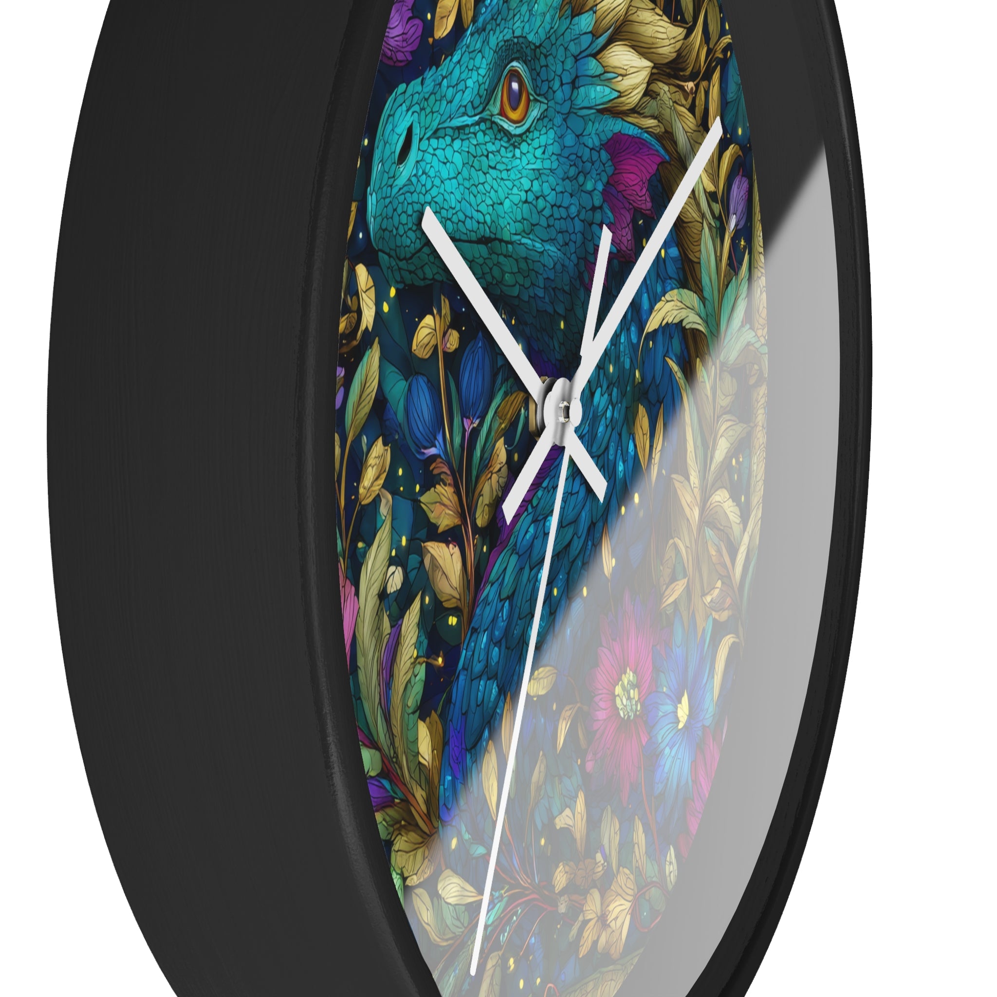 Stained-Glass Dragon Night Garden Wall Clock | Ornate Jewel-Tone Botanical