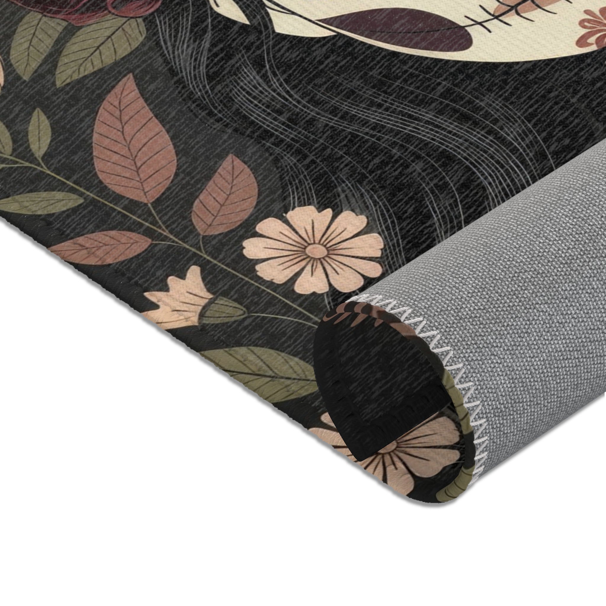 La Catrina Sugar Skull Area Rug | Gothic Floral Ceremony, Charcoal Burgundy