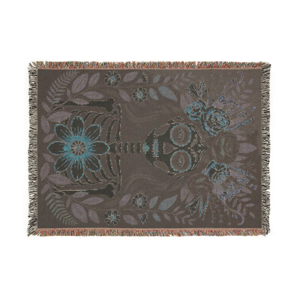 La Catrina Gothic Día de los Muertos Gothic Woven Blanket | Sugar Skull Botanical Throw