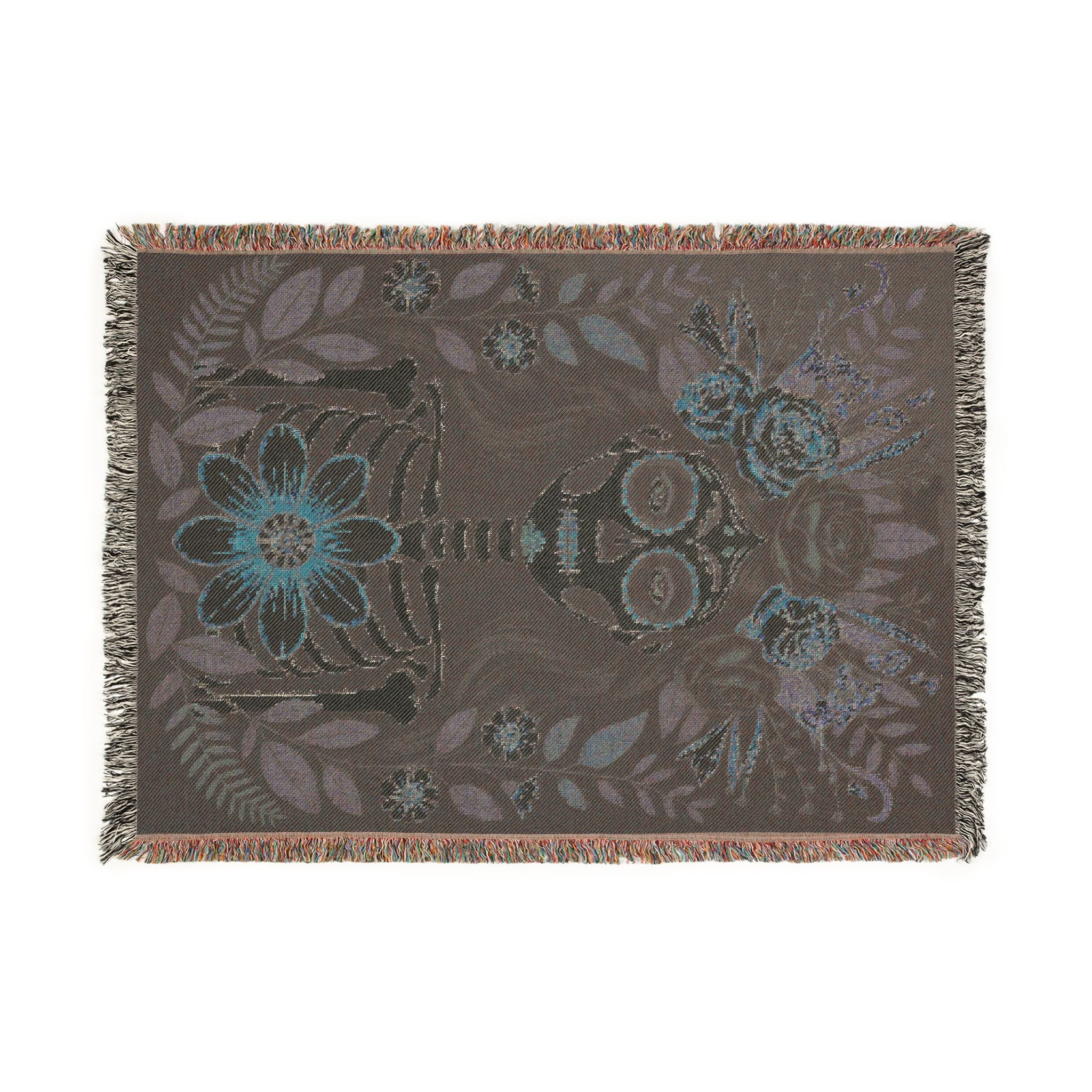 La Catrina Gothic Día de los Muertos Gothic Woven Blanket | Sugar Skull Botanical Throw