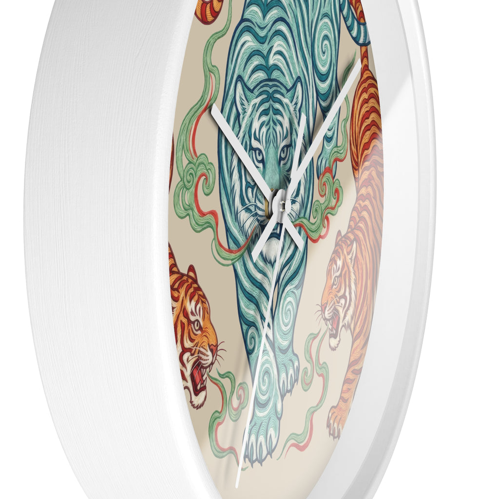 Chinoiserie Three Tigers Wall Clock | Mid Century Modern