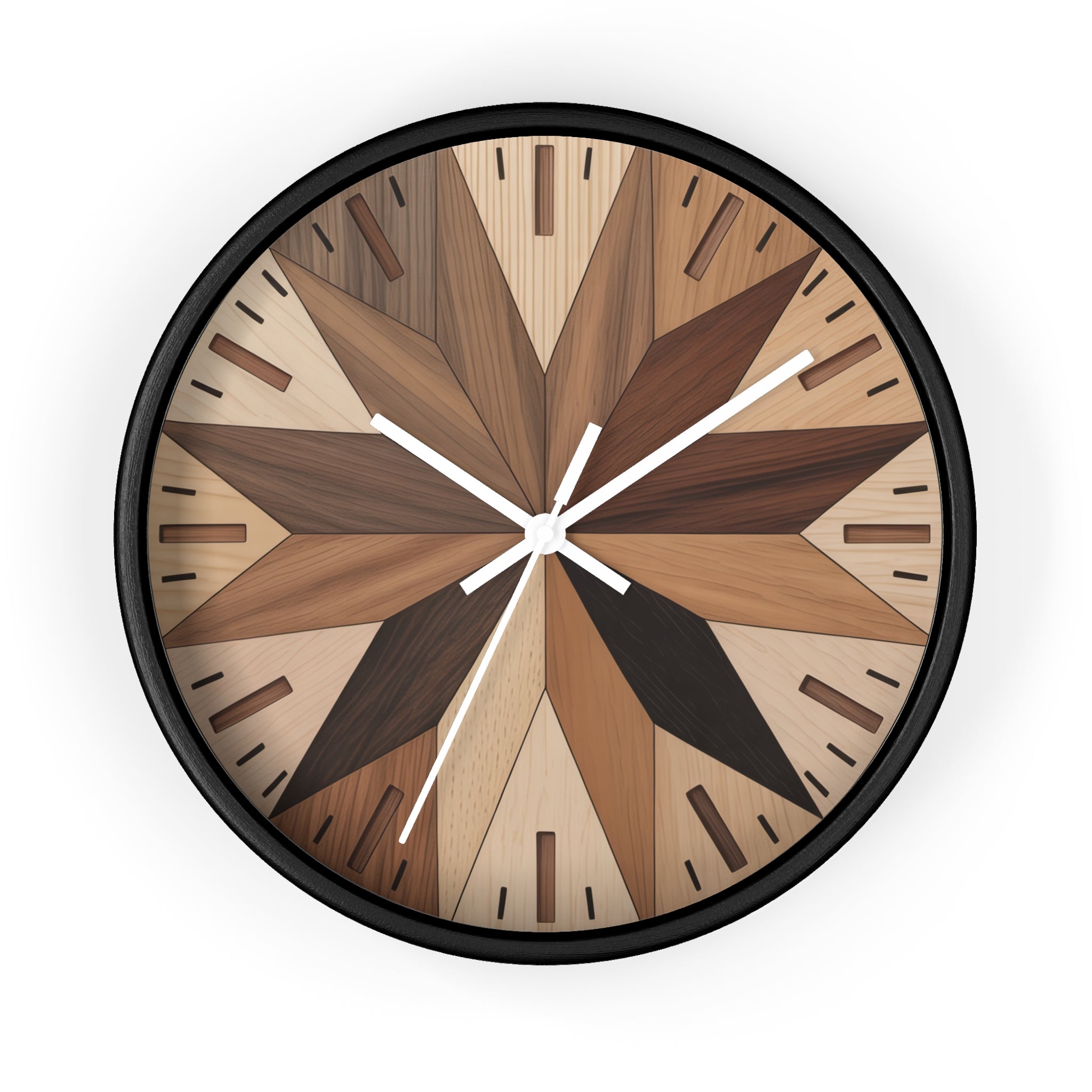 Mid Century Modern Clock Face Design, Maple Leaf Pattern, Marquetry-Style Pattern, Neutral Scandinavian Decor
