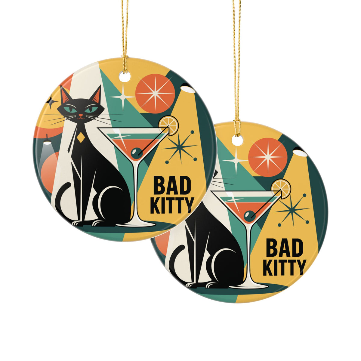 Bad Kitty Cocktail Ornament | Retro Black Cat Christmas Gift