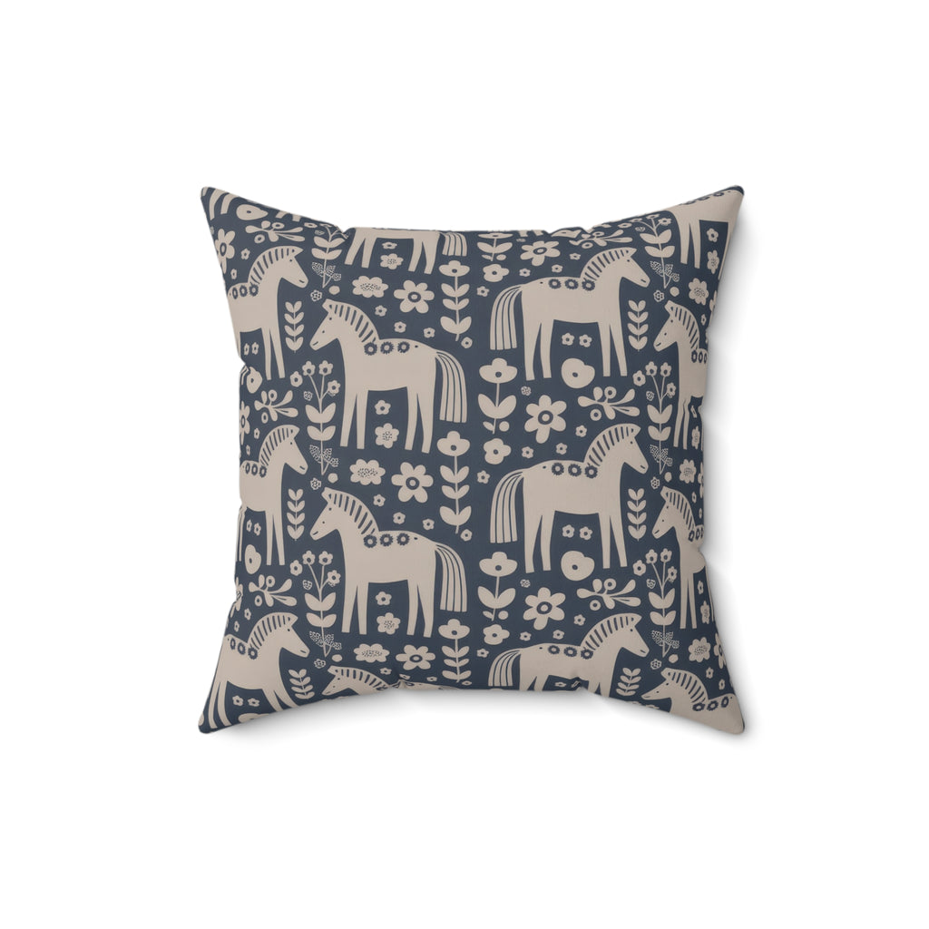 Scandinavian Folk Horses Throw Pillow | Square Pillow with insert