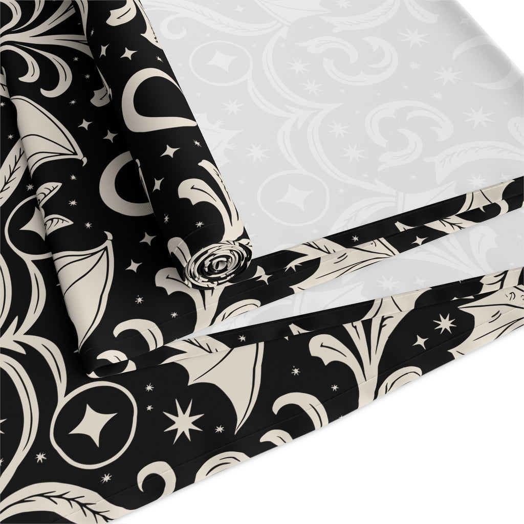 Gothic Bat Damask Table Runner | Black Halloween Table Decor