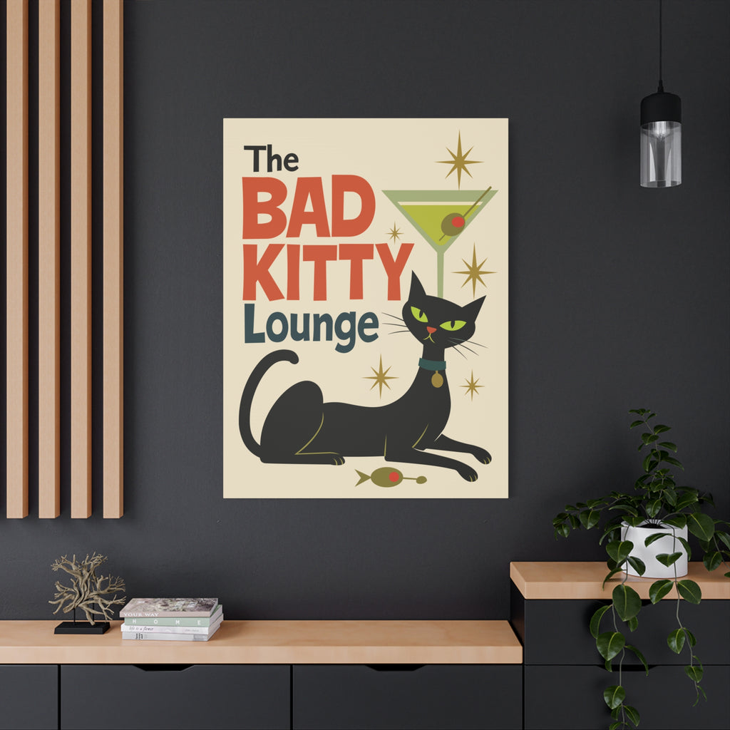 Mid Century Modern Cat Art - Cat Fine Art Canvas-Bad Kitty Lounge Decor - Cat Art Wall - Art for Cat Lovers - Retro Cat Decor