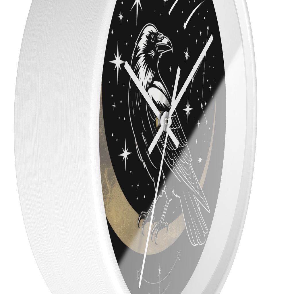 Raven Crescent Moon Wall Clock | Gothic Celestial Stars, Witchy Dark Academia