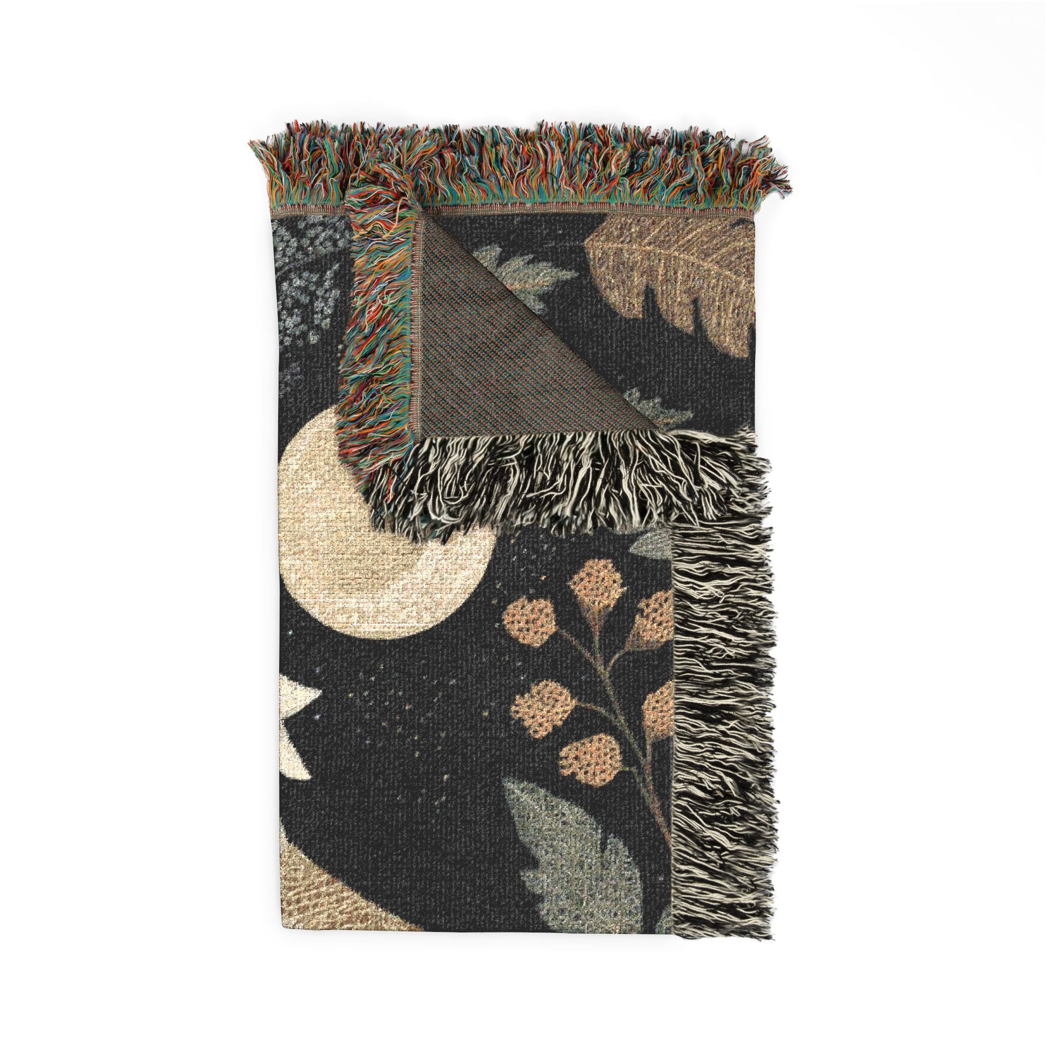 Woven Wolves Moon scene blanket | Tapestry-style woodland heirloom throw