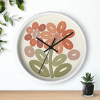 Retro Botanical Flower Wall Clock | Coral Terracotta Sage
