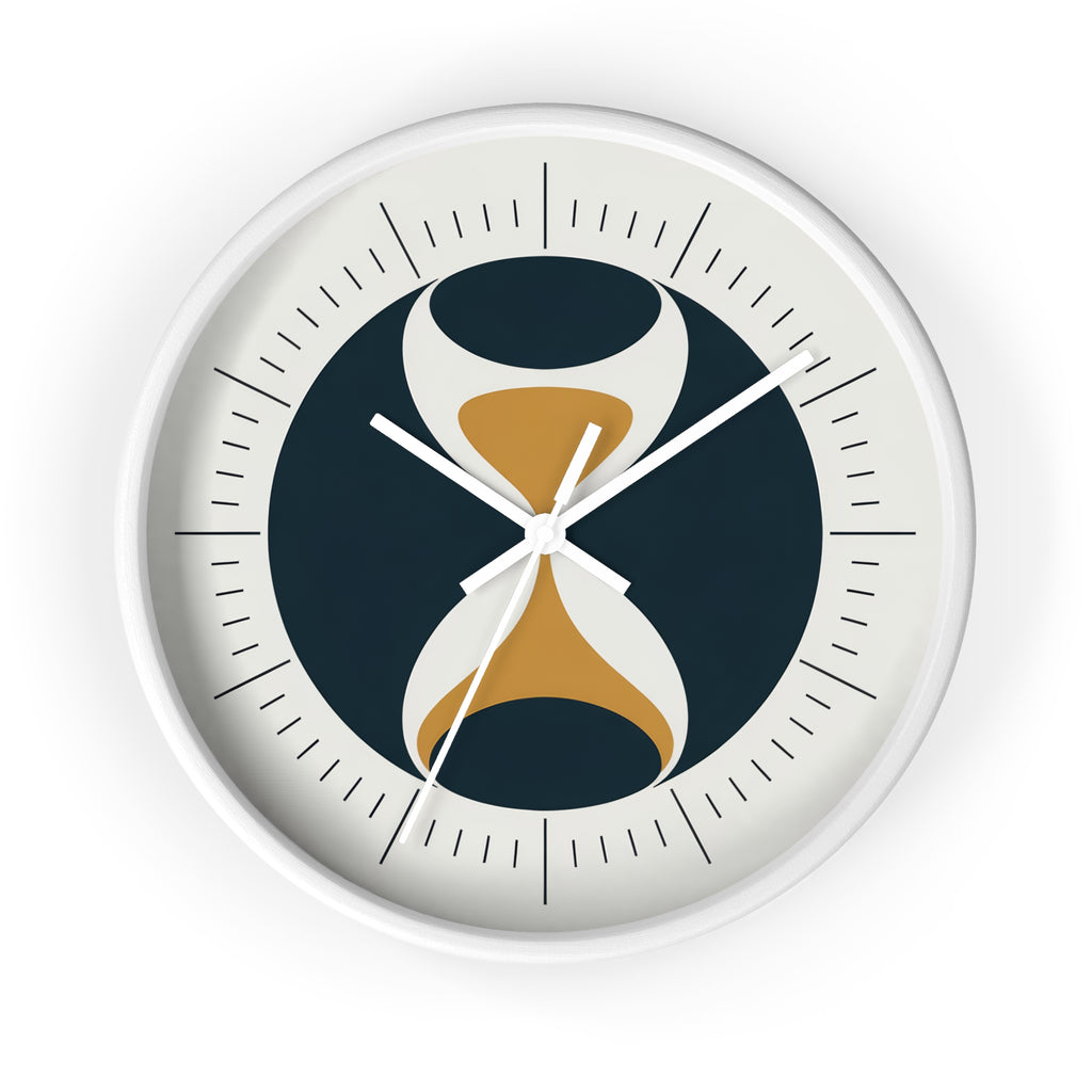 Mid Century Modern Clock | Atomic Retro Minimalist Hourglass Wall Clock | Navy & Gold