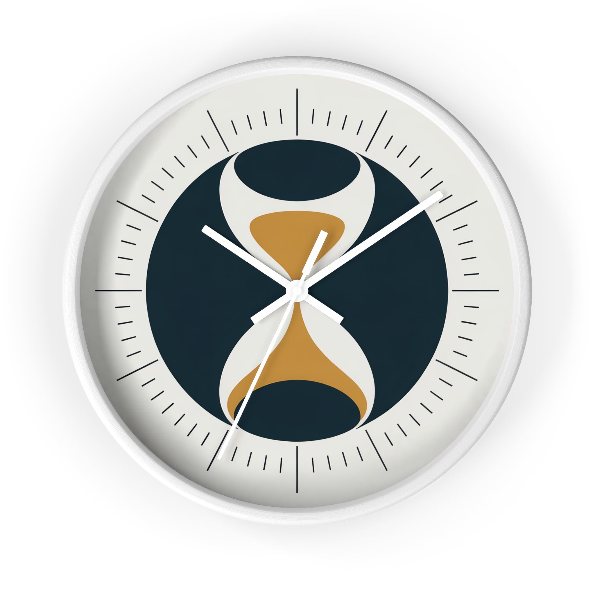 Mid Century Modern Clock | Atomic Retro Minimalist Hourglass Wall Clock | Navy & Gold