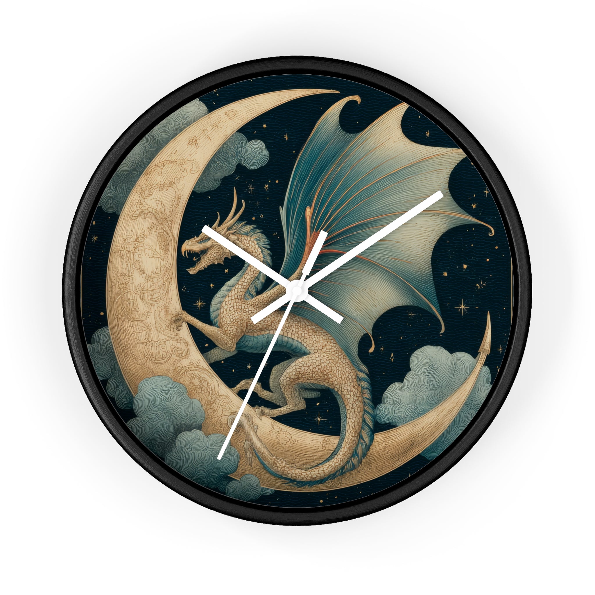 Dragon Crescent Moon Wall Clock | Midnight Stars Emblem