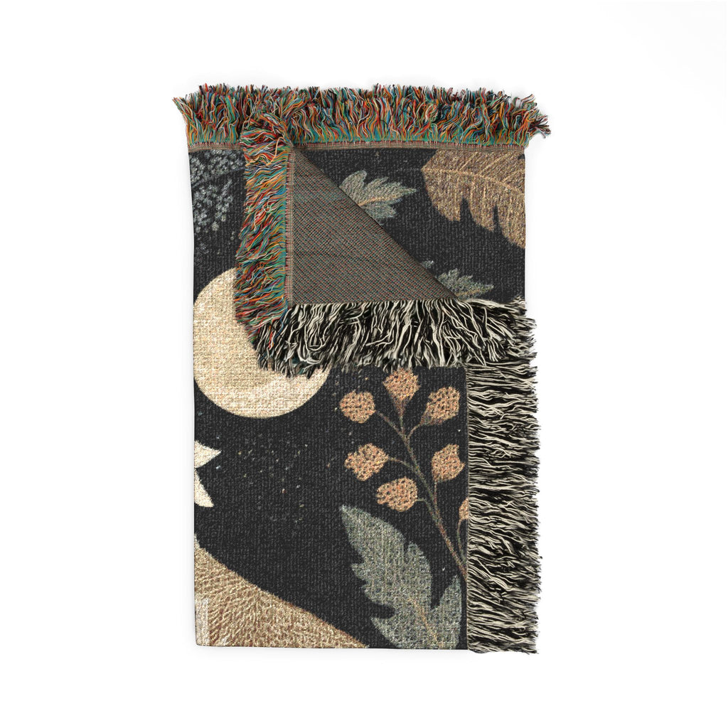 Woven Wolves Moon scene blanket | Tapestry-style woodland heirloom throw