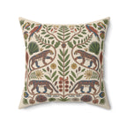 Jaguar and Tropical Bird Folk Art Throw Pillow with Botanical Design