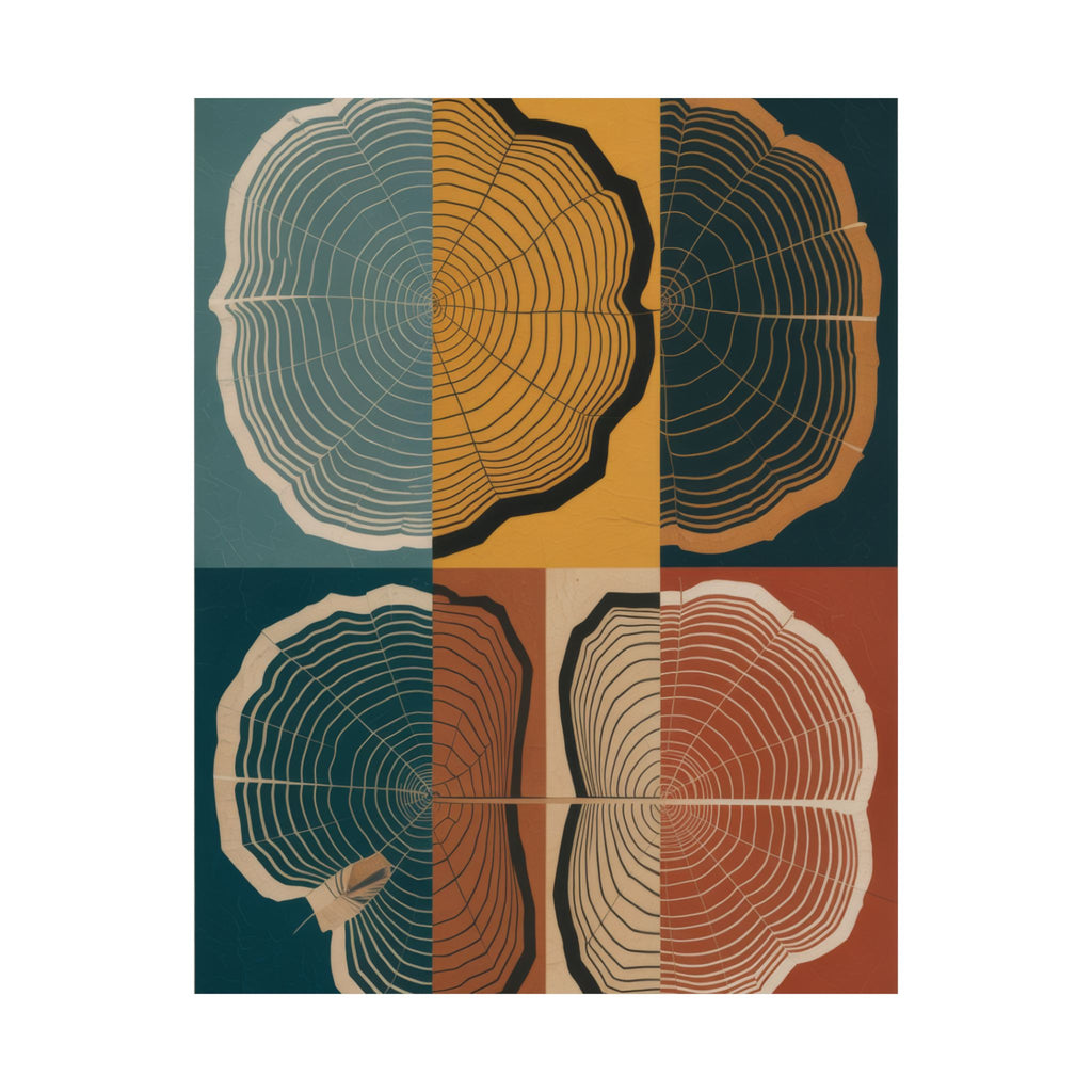 Tree Ring Abstract Art Print | Mid Century Modern Geometric Poster | Growth Rings Wall Art | Japandi Teal Mustard Retro Nature Decor