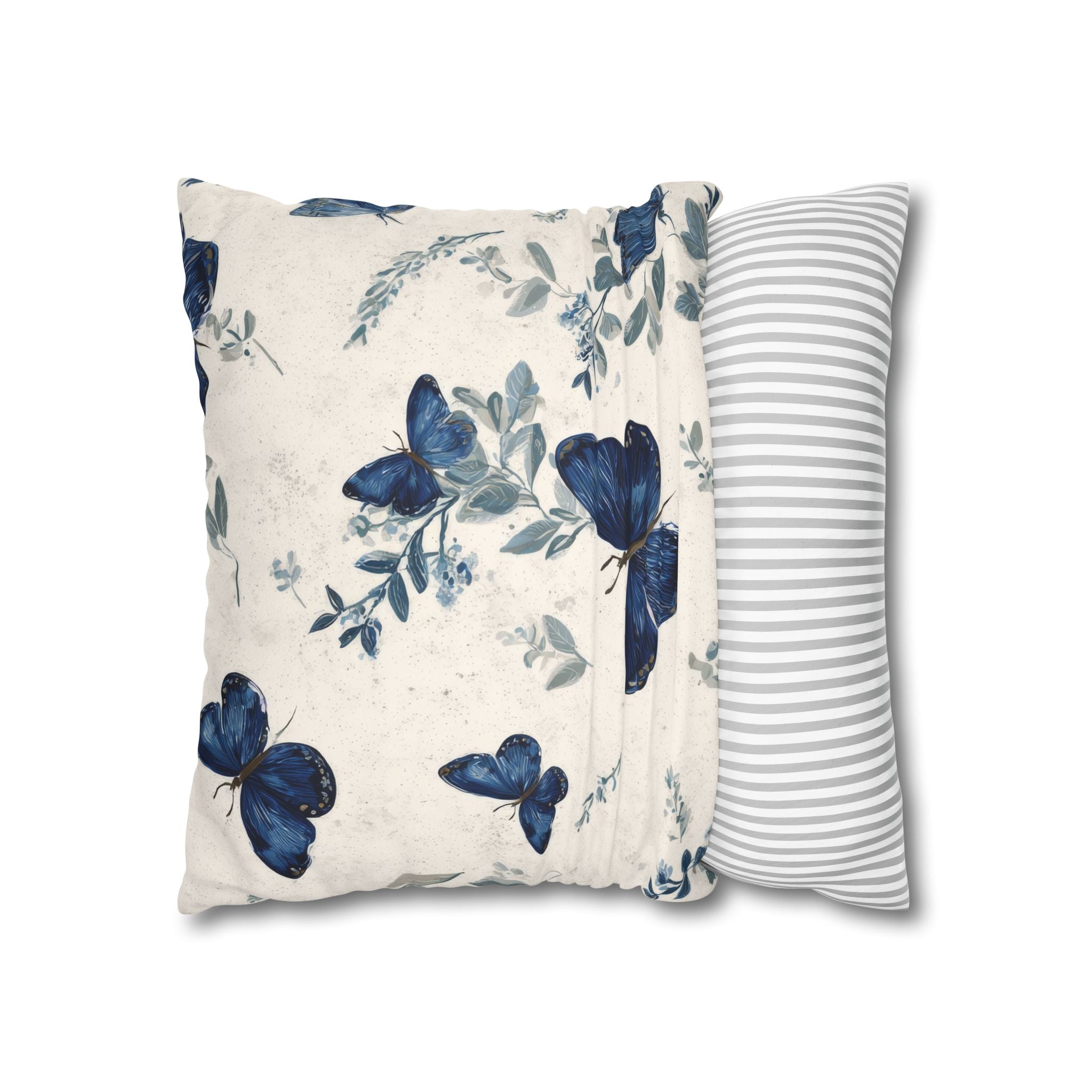 Blue Butterfly Botanical Faux Suede Pillowcase | Sapphire Cobalt Butterflies