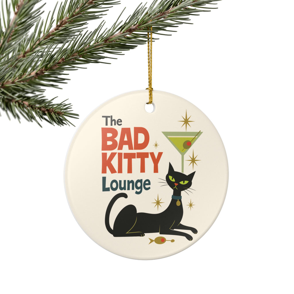 Bad Kitty Black Cat Martini Ornament | Retro Christmas Decor