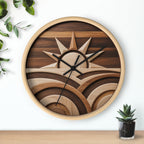 Geometric Sunrise Wall Clock | Marquetry-Style MCM Decor