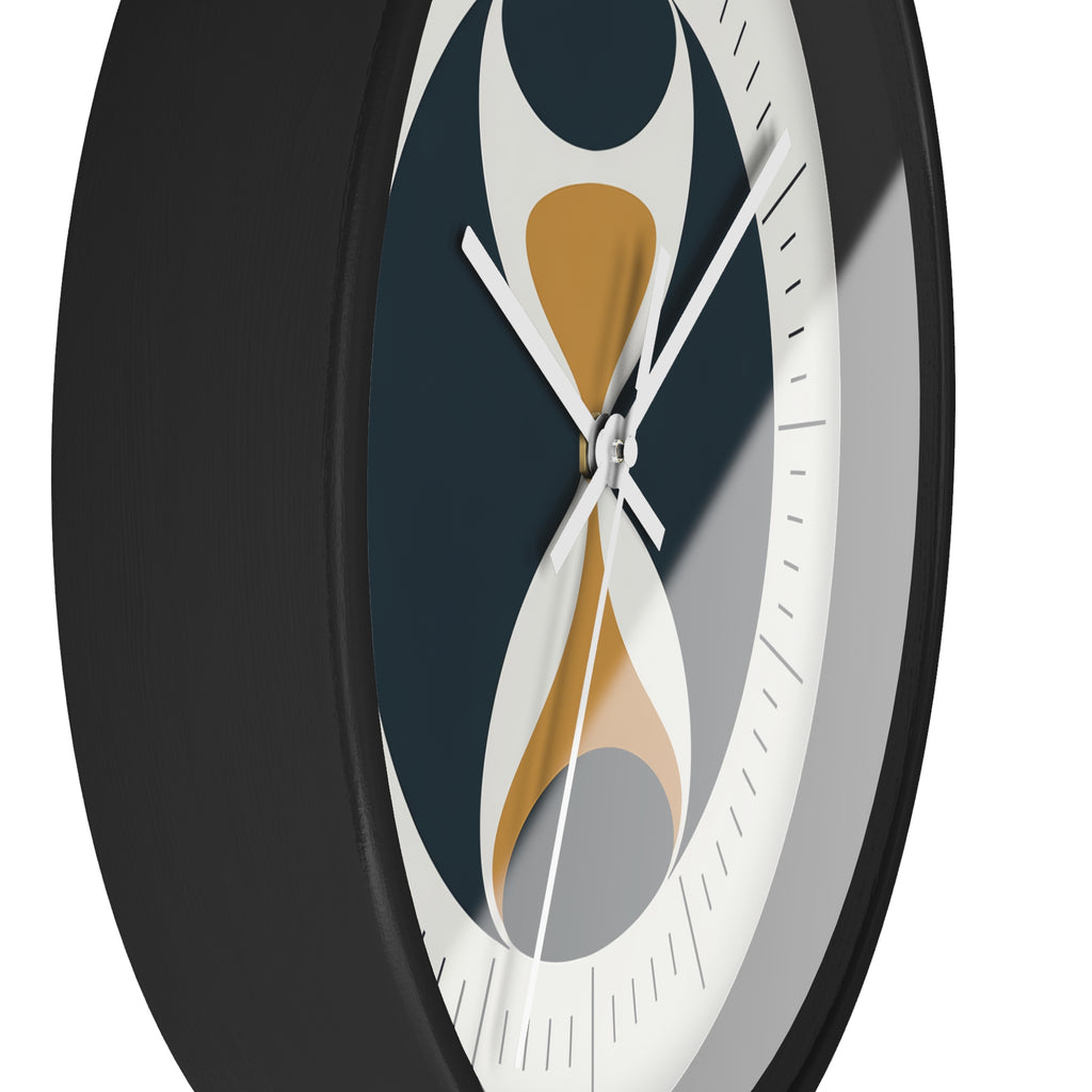 Mid Century Modern Clock | Atomic Retro Minimalist Hourglass Wall Clock | Navy & Gold