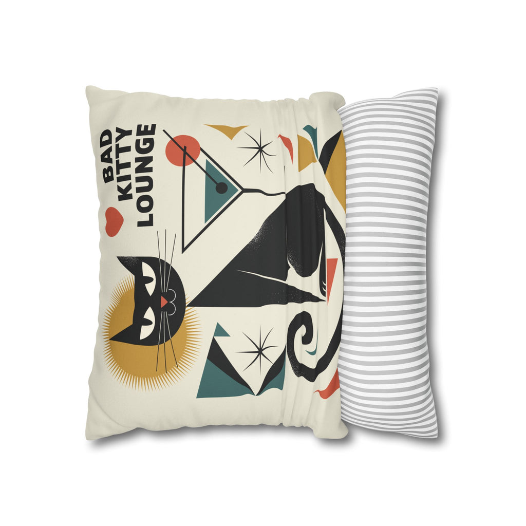 Bad Kitty Mid Century Modern | Art Deco Faux Suede Square Pillowcase | Retro Cat Accent