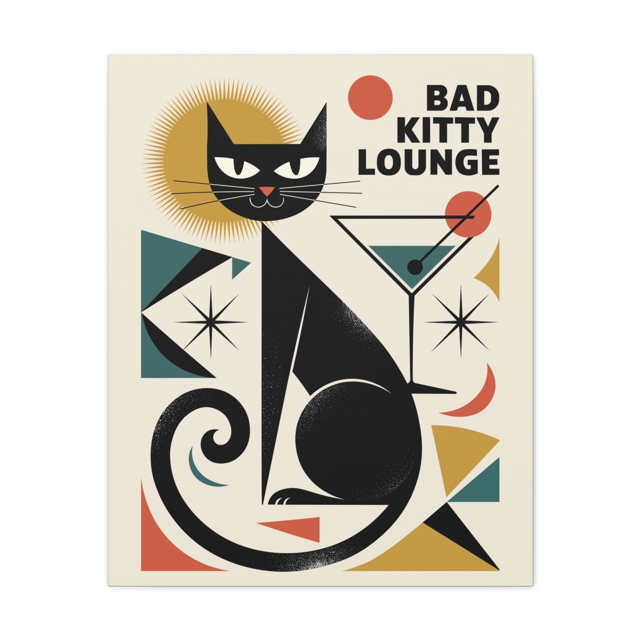 Art Deco Black Cat Martini Canvas | Bad Kitty