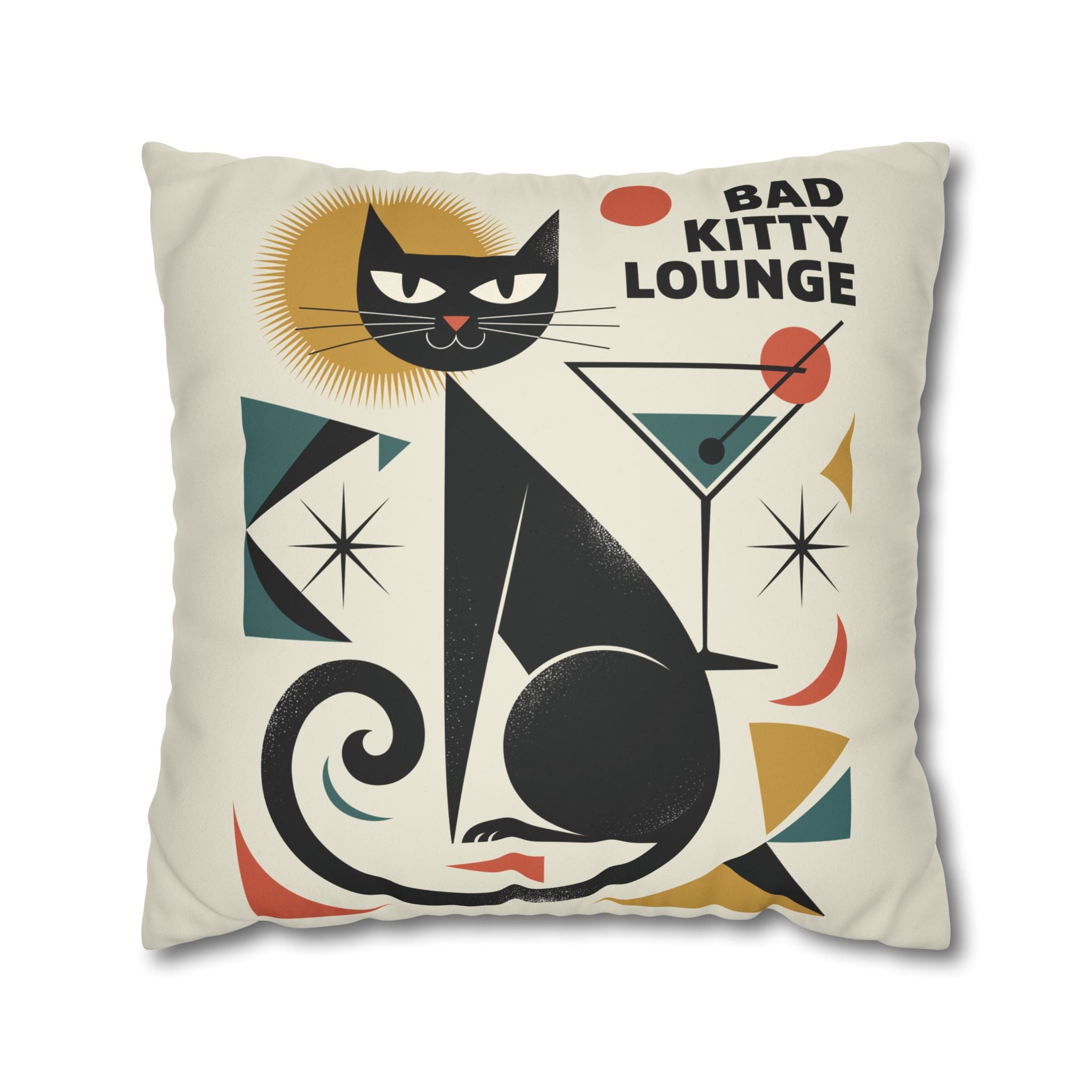 Copy of Bad Kitty Mid Century Modern | Art Deco Faux Suede Square Pillowcase | Retro Cat Accent