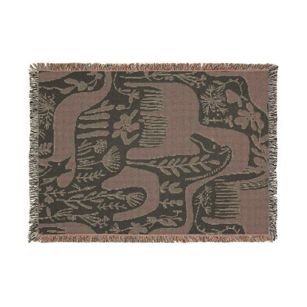 Scandinavian Horse Pattern Woven Blanket | Blue Cream Folk Art Tapestry