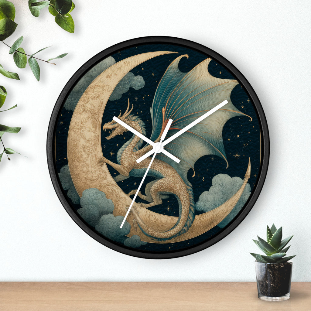 Dragon Crescent Moon Wall Clock | Midnight Stars Emblem