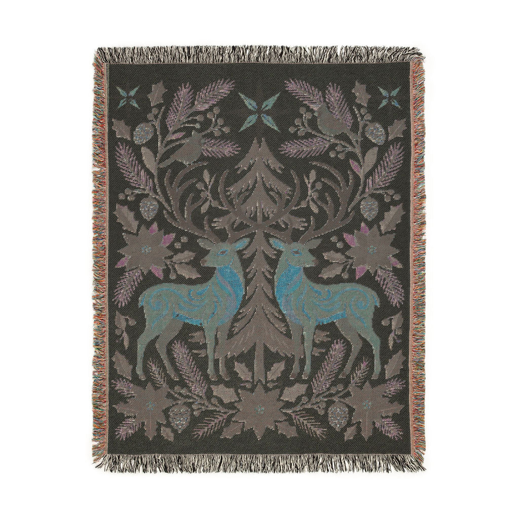 Folk Fox & Floral Woven Blanket | Tapestry Throw