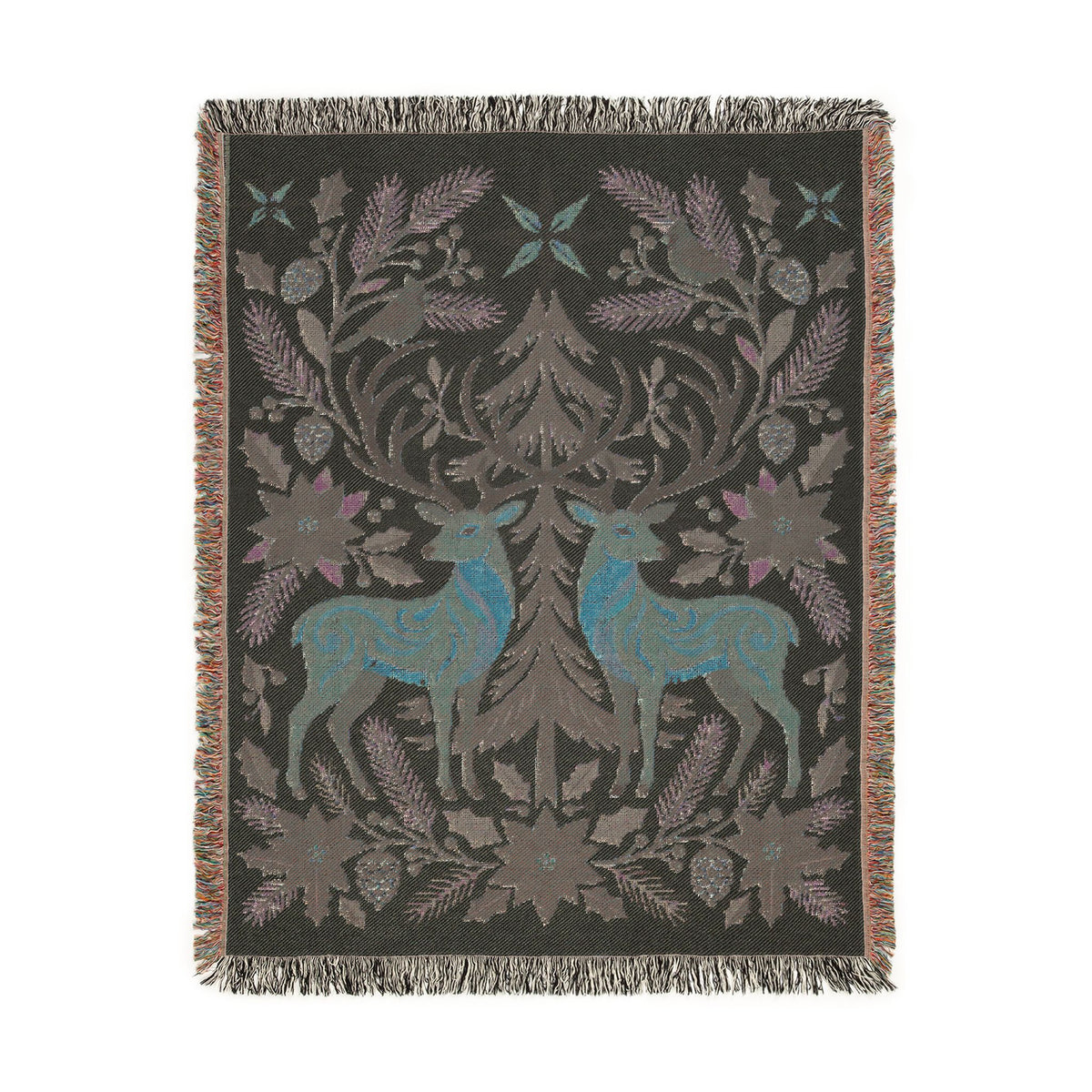 Folk Fox & Floral Woven Blanket | Tapestry Throw