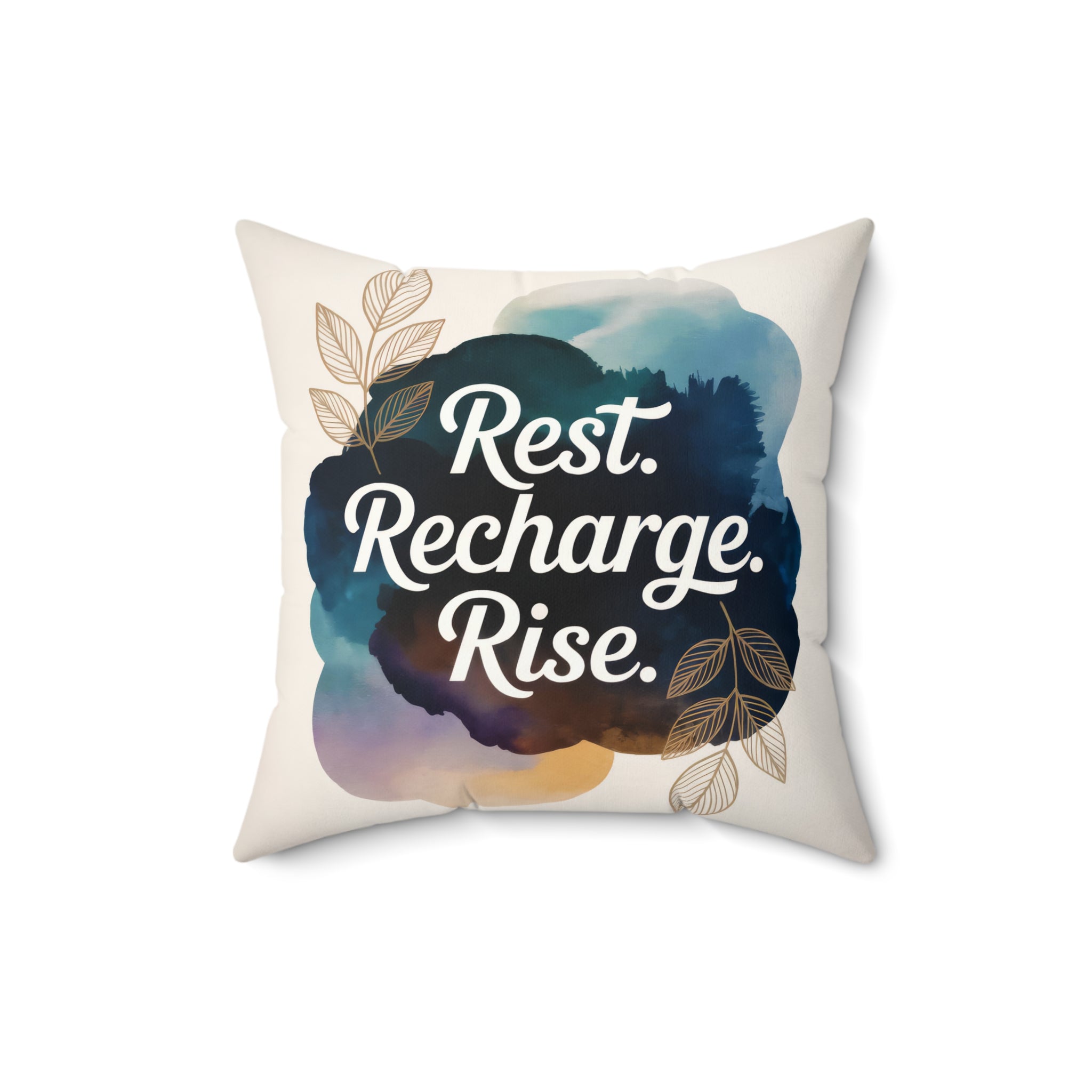 Rest Recharge Rise motivational pillow
