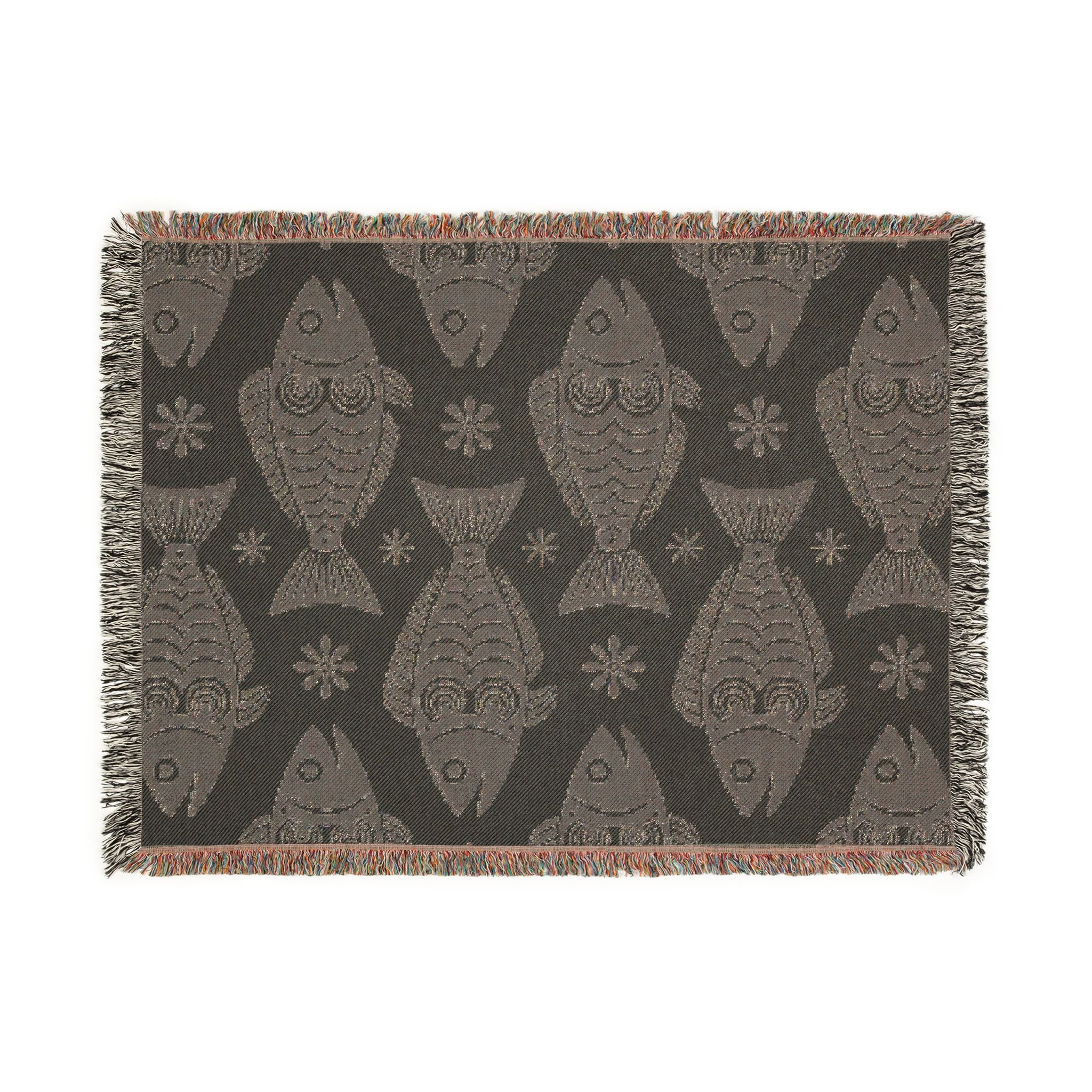 Scandinavian Dala Fish Pattern Woven Blanket | Folk Art