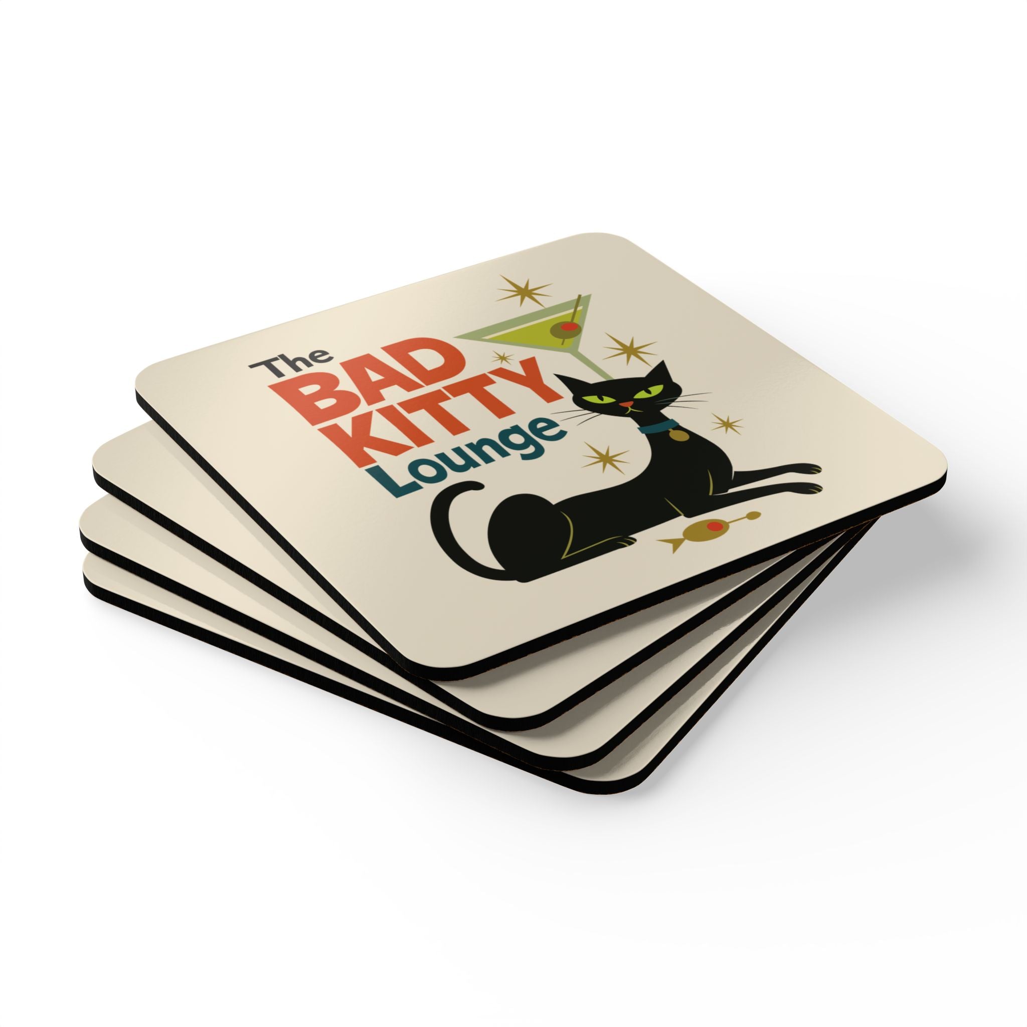 Cat Coaster Set, Retro Coaster, Home Bar Decor, Drink Coasters, Bad Kitty,Cat Lover Gift, Vintage Style Coasters