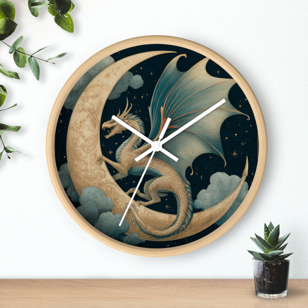 Dragon Crescent Moon Wall Clock | Midnight Stars Emblem
