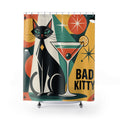 Bad Kitty Mod Black Cat Shower Curtain | Geometric Retro Cocktail Glam