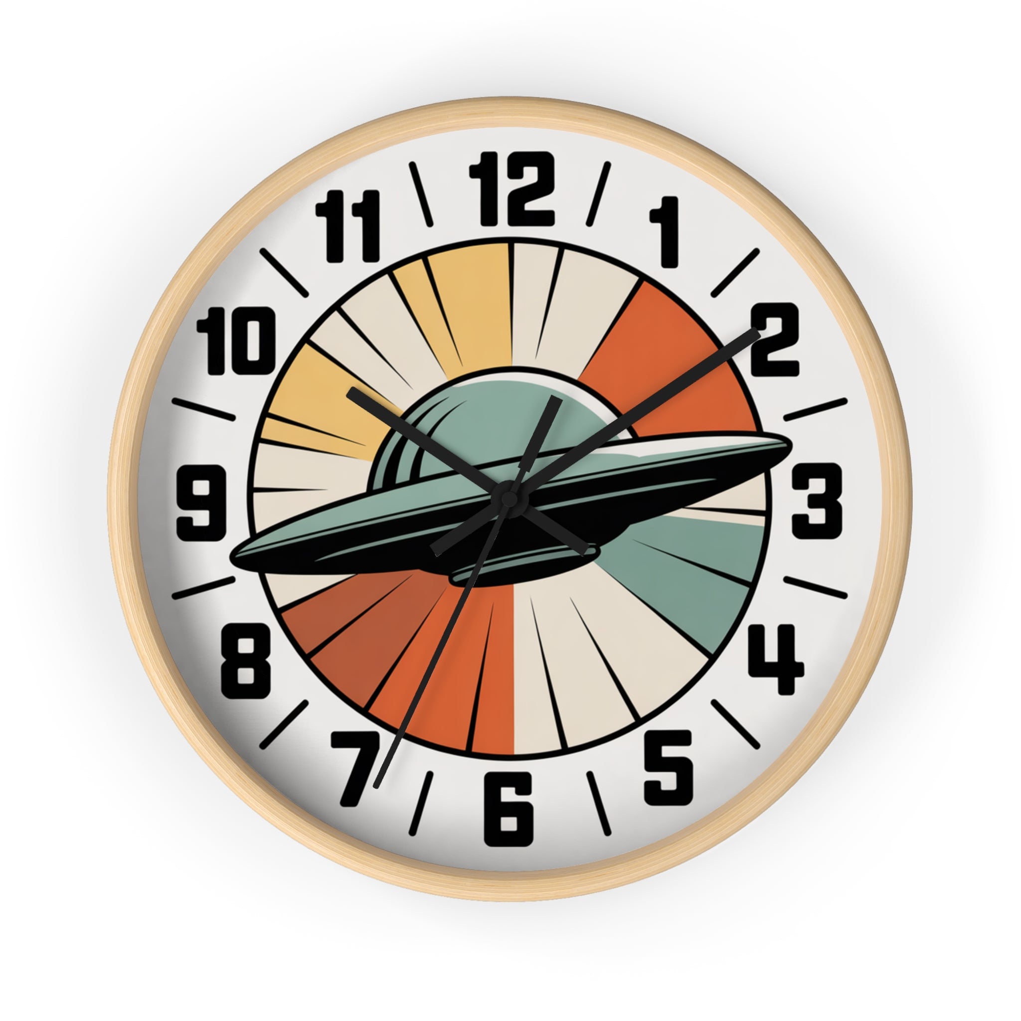 Mid Century Modern Clock, Retro UFO Wall Clock, Space Age Sunburst Dial, 1950s Flying Saucer Decor, Atomic Sci Fi Wall Art
