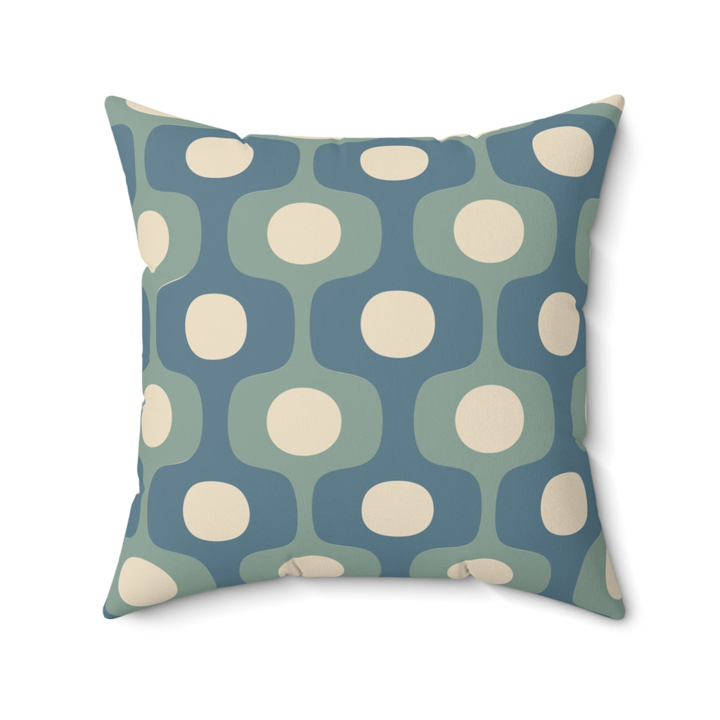 Mid-Century Geometric Pattern Square Pillow | Teal Sage Cream