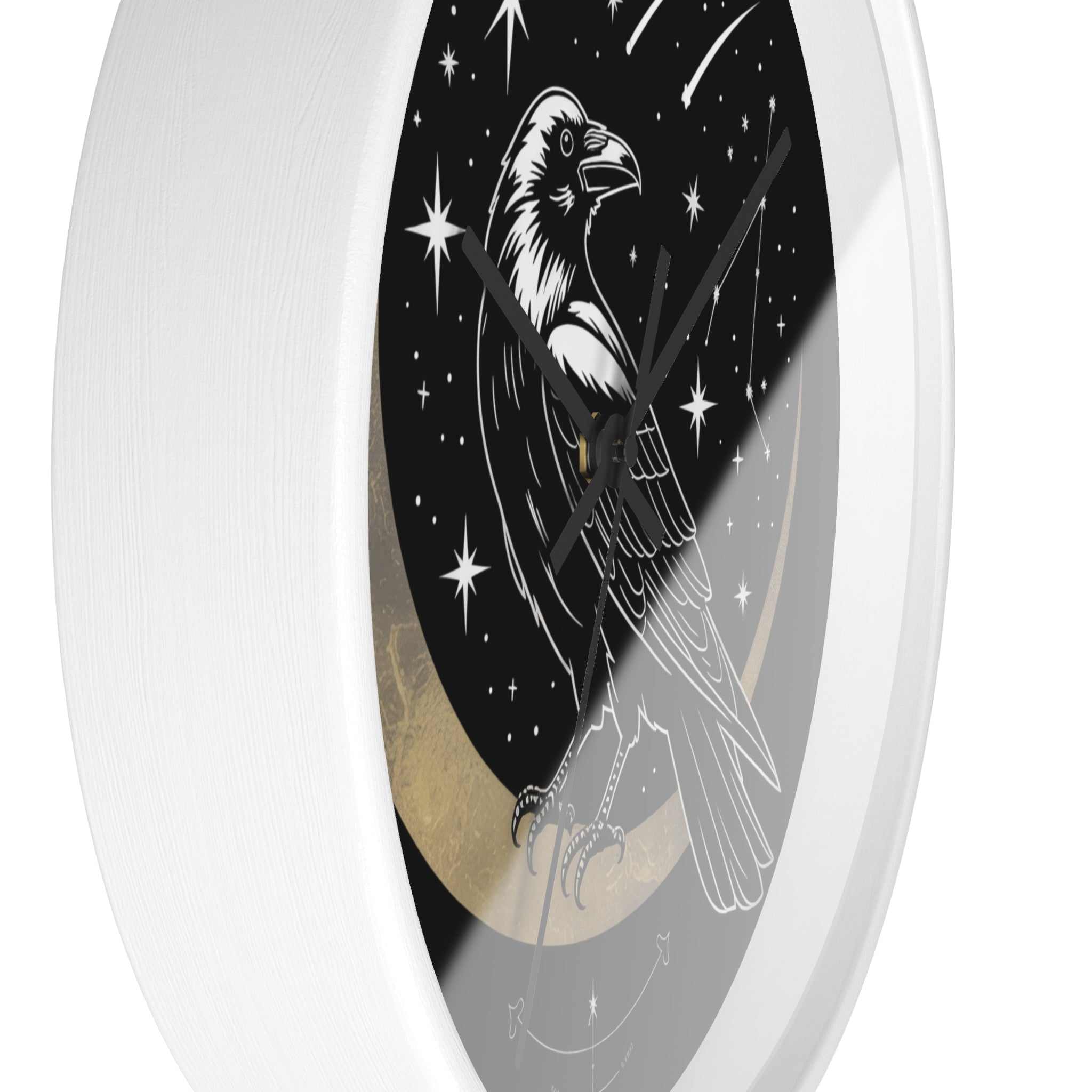 Raven Crescent Moon Wall Clock | Gothic Celestial Stars, Witchy Dark Academia