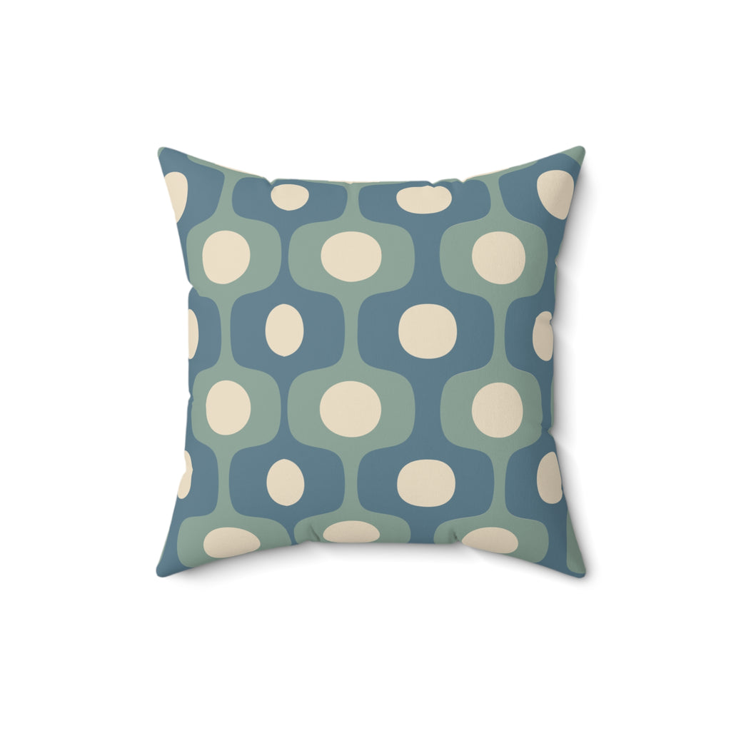 Mid-Century Geometric Pattern Square Pillow | Teal Sage Cream