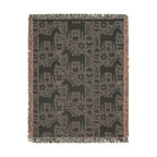 Scandinavian Dala Horse Woven Throw Blanket  | Nordic Folk Art Throw