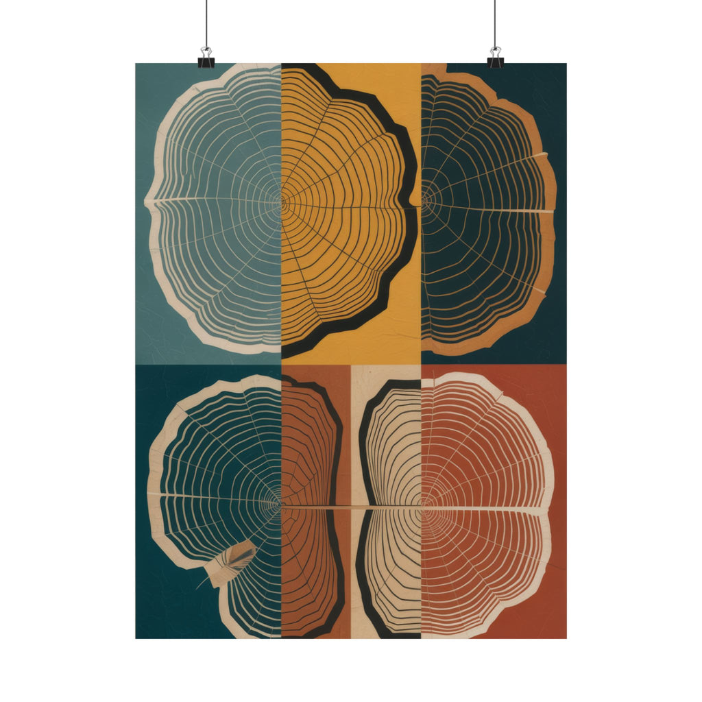 Tree Ring Abstract Art Print | Mid Century Modern Geometric Poster | Growth Rings Wall Art | Japandi Teal Mustard Retro Nature Decor