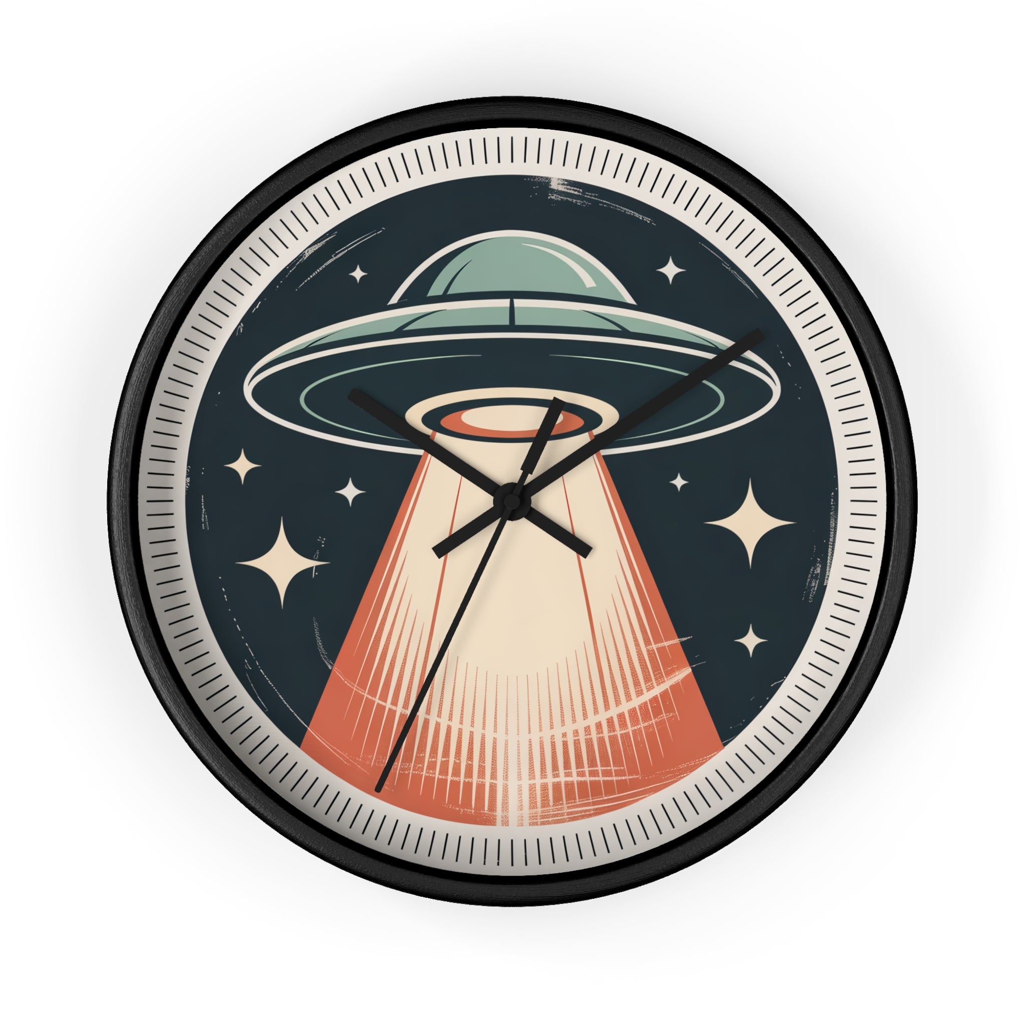 Mid Century Modern Clock, Vintage UFO Beam Wall Clock, Retro Sci Fi Space Decor, 1950s Roadside Poster Style, Atomic Space Age Clock