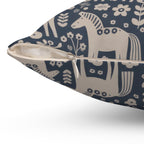 Scandinavian Folk Horse Throw Pillow | Blue Cream Decor
