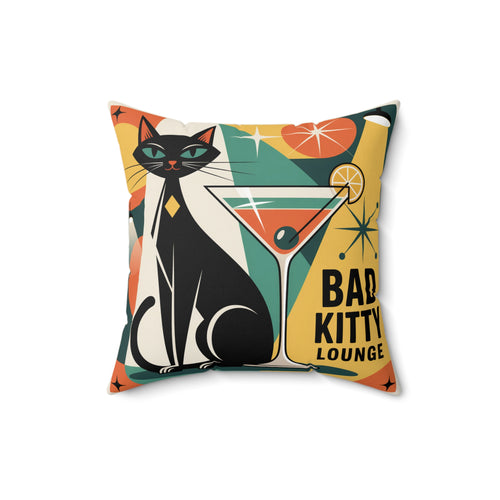 Bad Kitty Lounge Mod Pillow , Retro Cat Throw Pillow, Mid Century Modern Home Decor, Atomic Cat Cushion, Gift for Cat Lovers