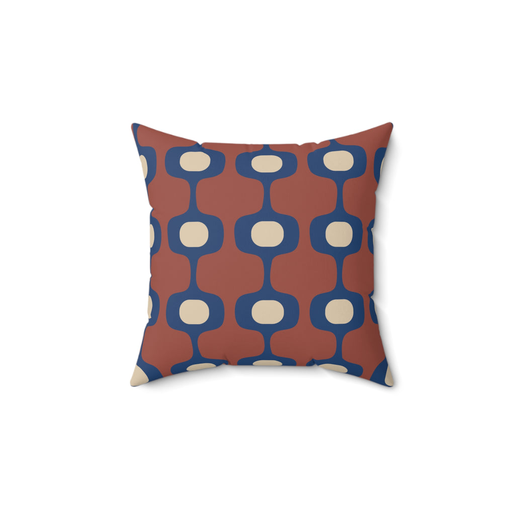 Mid-Century Geometric Pattern Pillow, Retro Terracotta Navy Accent