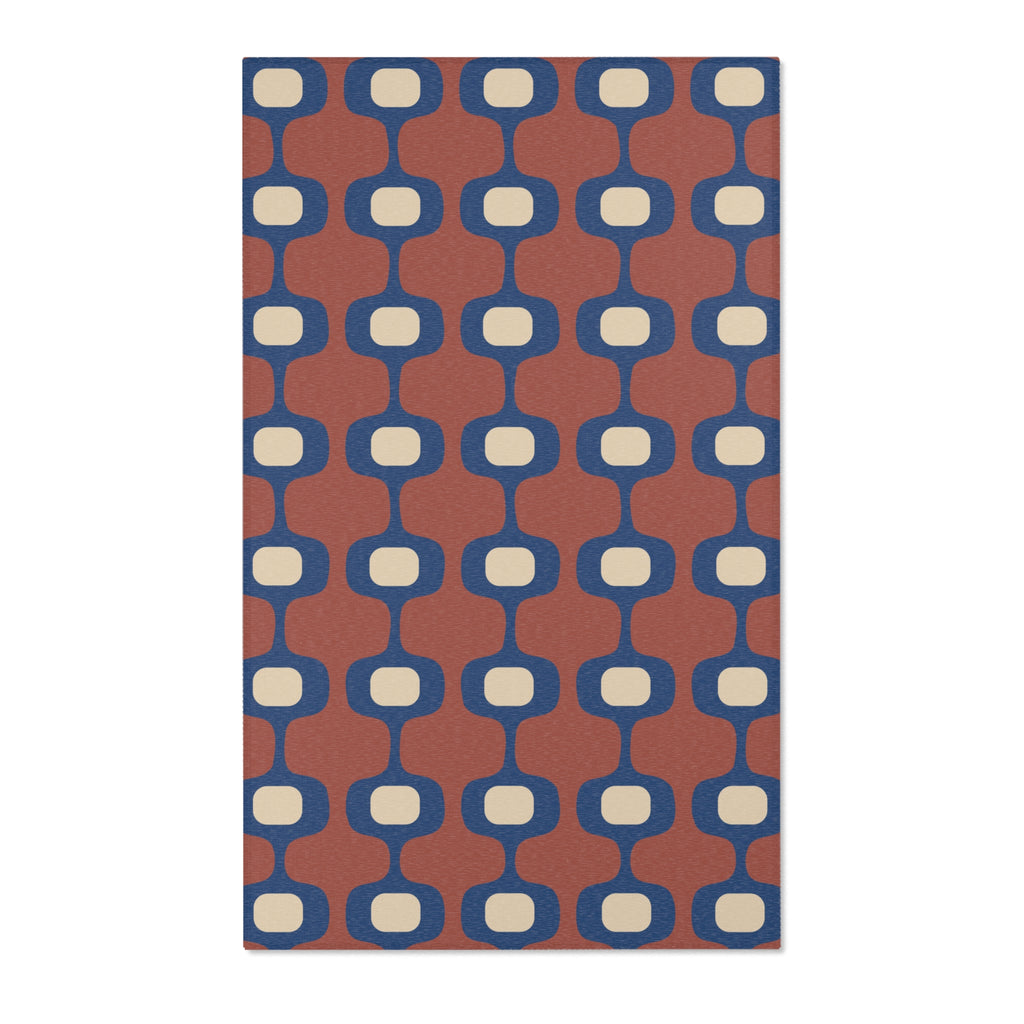 Mid-Century Geometric Area Rug | Retro Hourglass Pattern in Blue Terracotta Cream