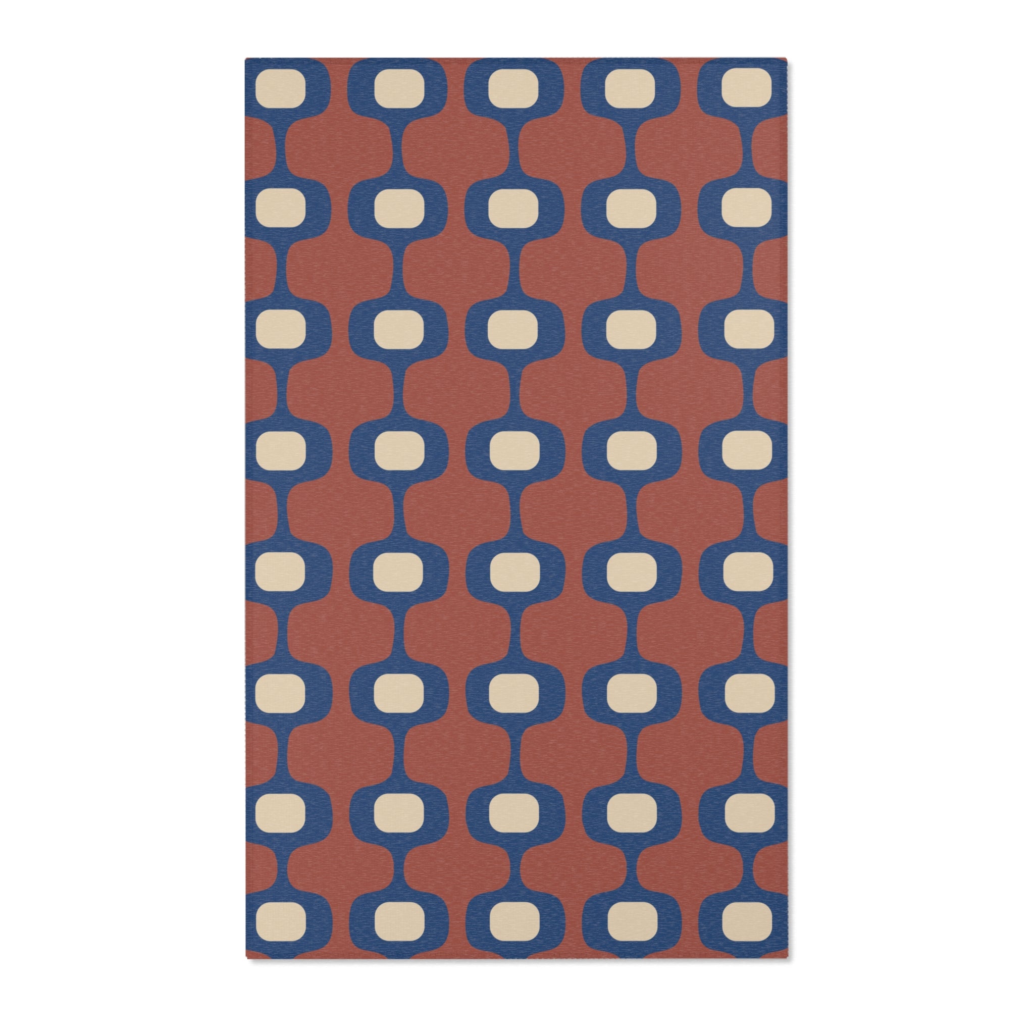 Mid-Century Geometric Area Rug | Retro Hourglass Pattern in Blue Terracotta Cream