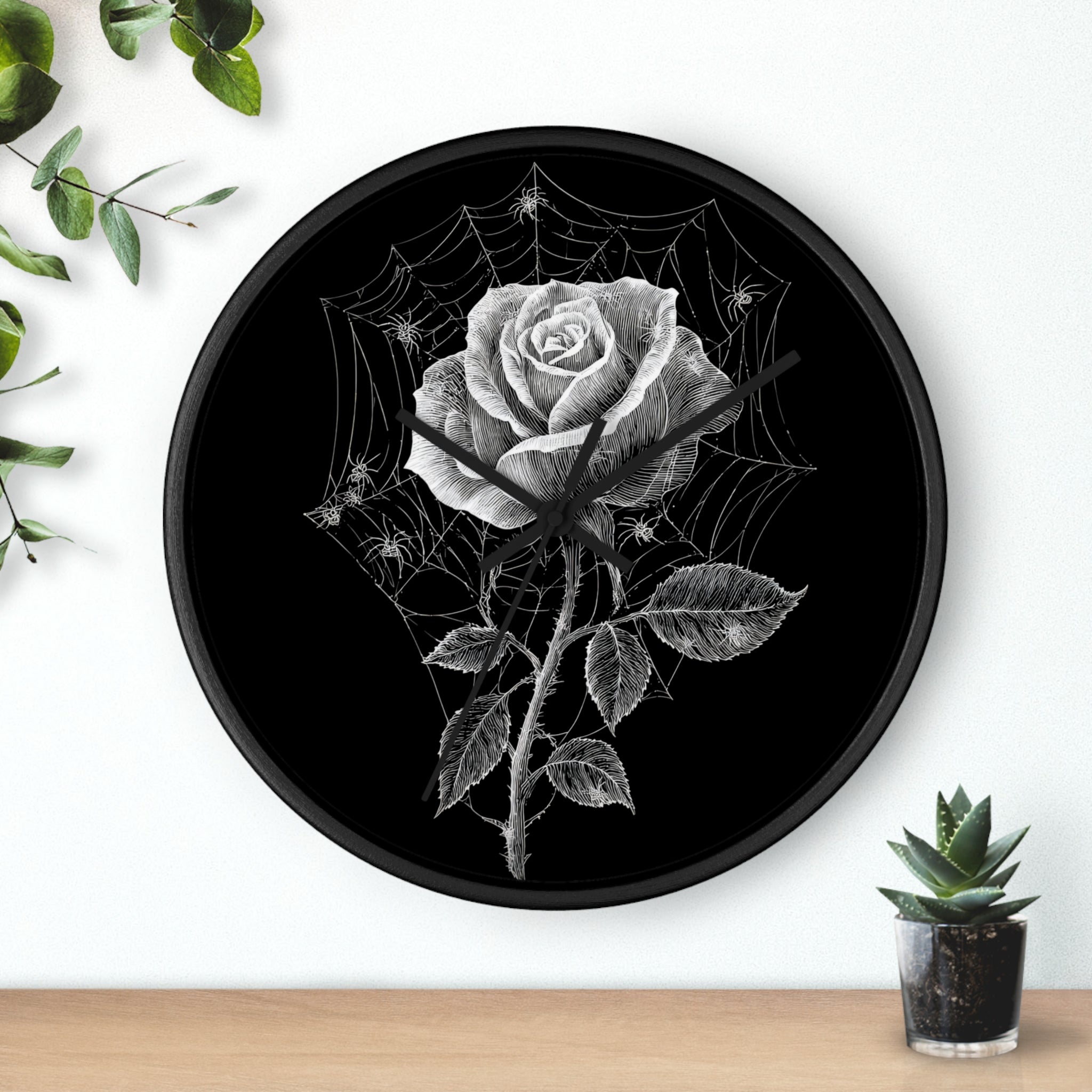Gothic Rose Spiderweb Wall Clock | Victorian Dark Academia Decor
