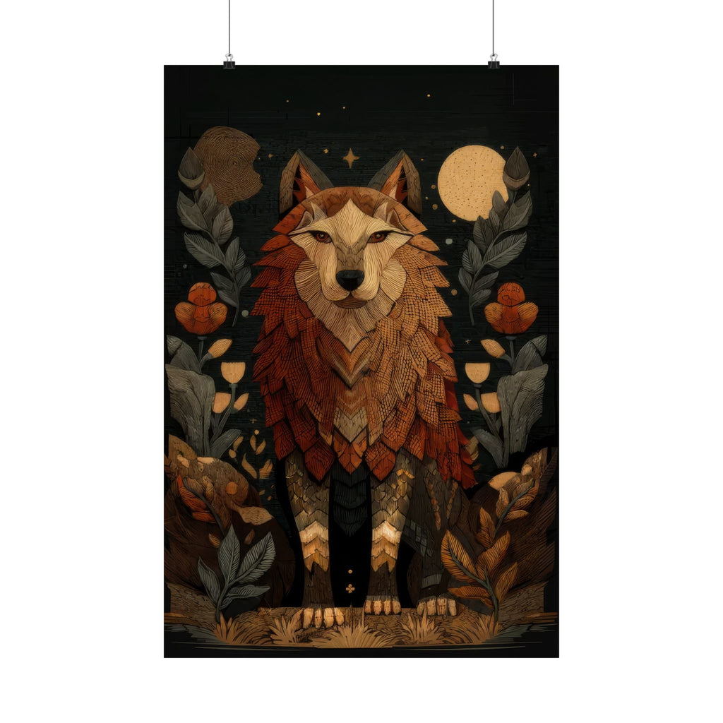 Ancestral Wolf Tapestry Print | Folk Woodland Wall Art