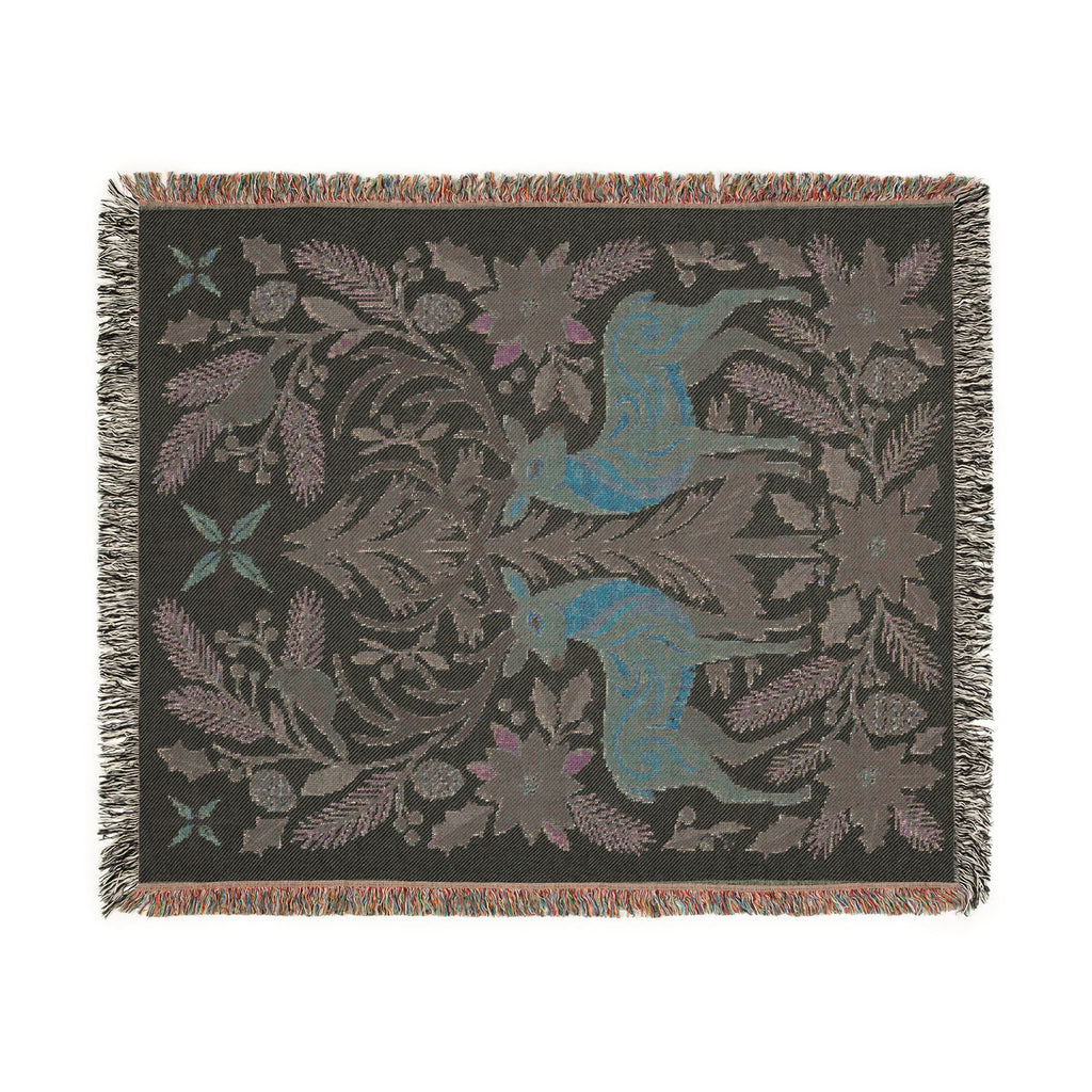 Folk Fox & Floral Woven Blanket | Tapestry Throw
